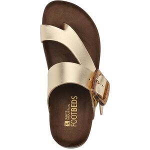 White Mountain Harley Gold Leather Tortoise Buckle Contoured Footbed Flat Sandal